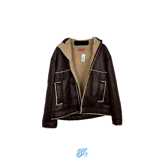 Supreme Faux Shearling Hooded Jacket Brown